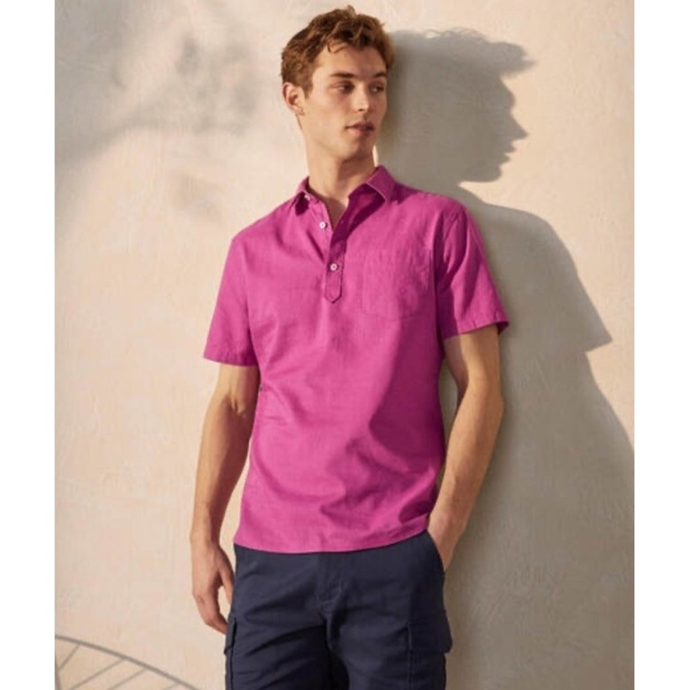 Boden‎ Shirt Mens Large Berry Linen Blend Casual Sun Holiday Lightweight Top
